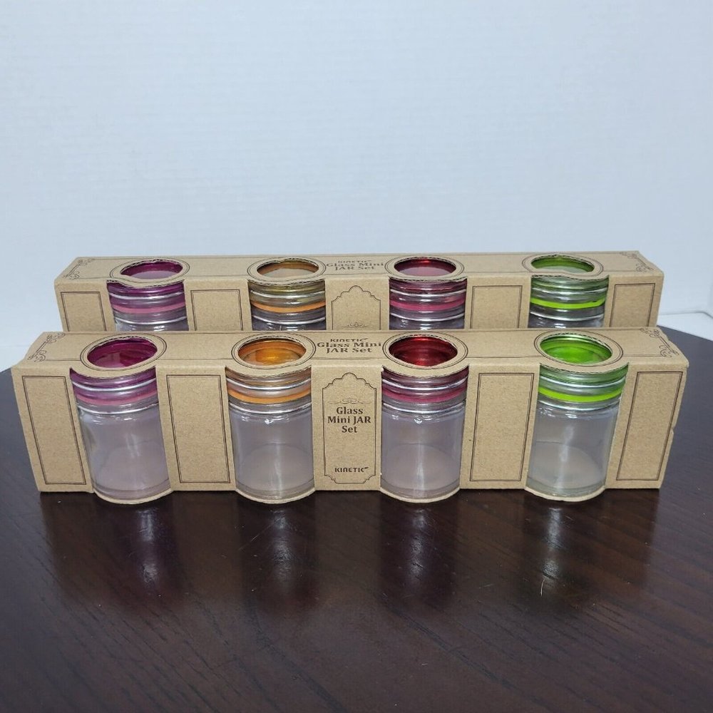 Kinetic Mini Glass Jars with Locking Lid Clear Multicolor - Set of 8 - New